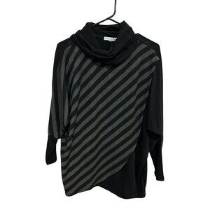 RXB Womens Top Gray Black Asymmetrical Cowl Neck Stripe Soft Fabric Travel